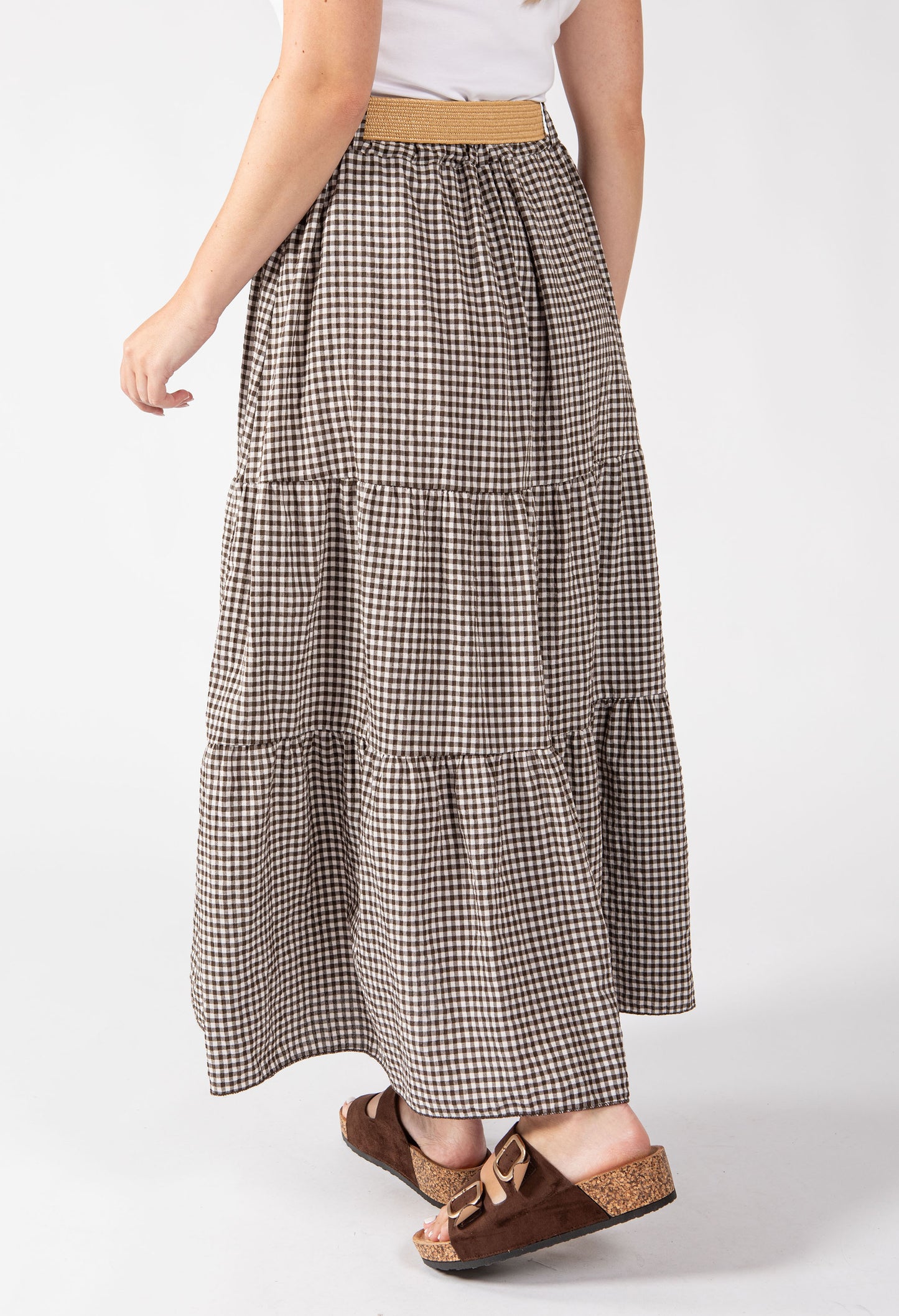 Gingham Tiered Midi Skirt