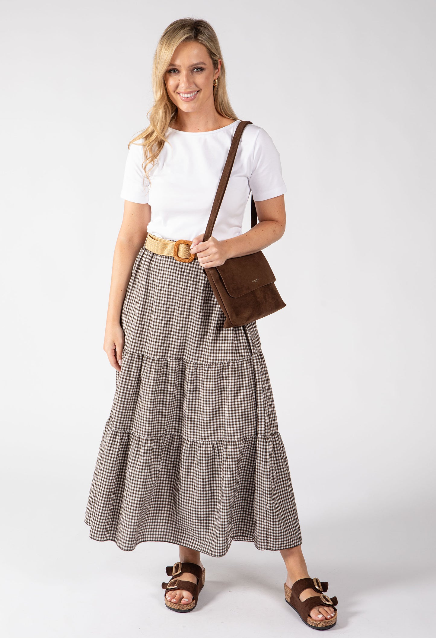Gingham Tiered Midi Skirt