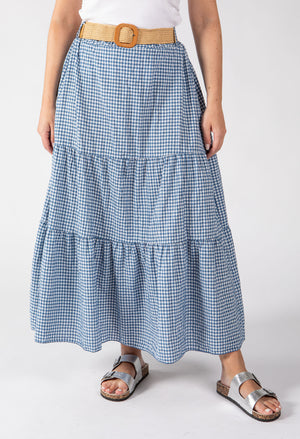 Gingham Tiered Midi Skirt