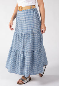 Gingham Tiered Midi Skirt