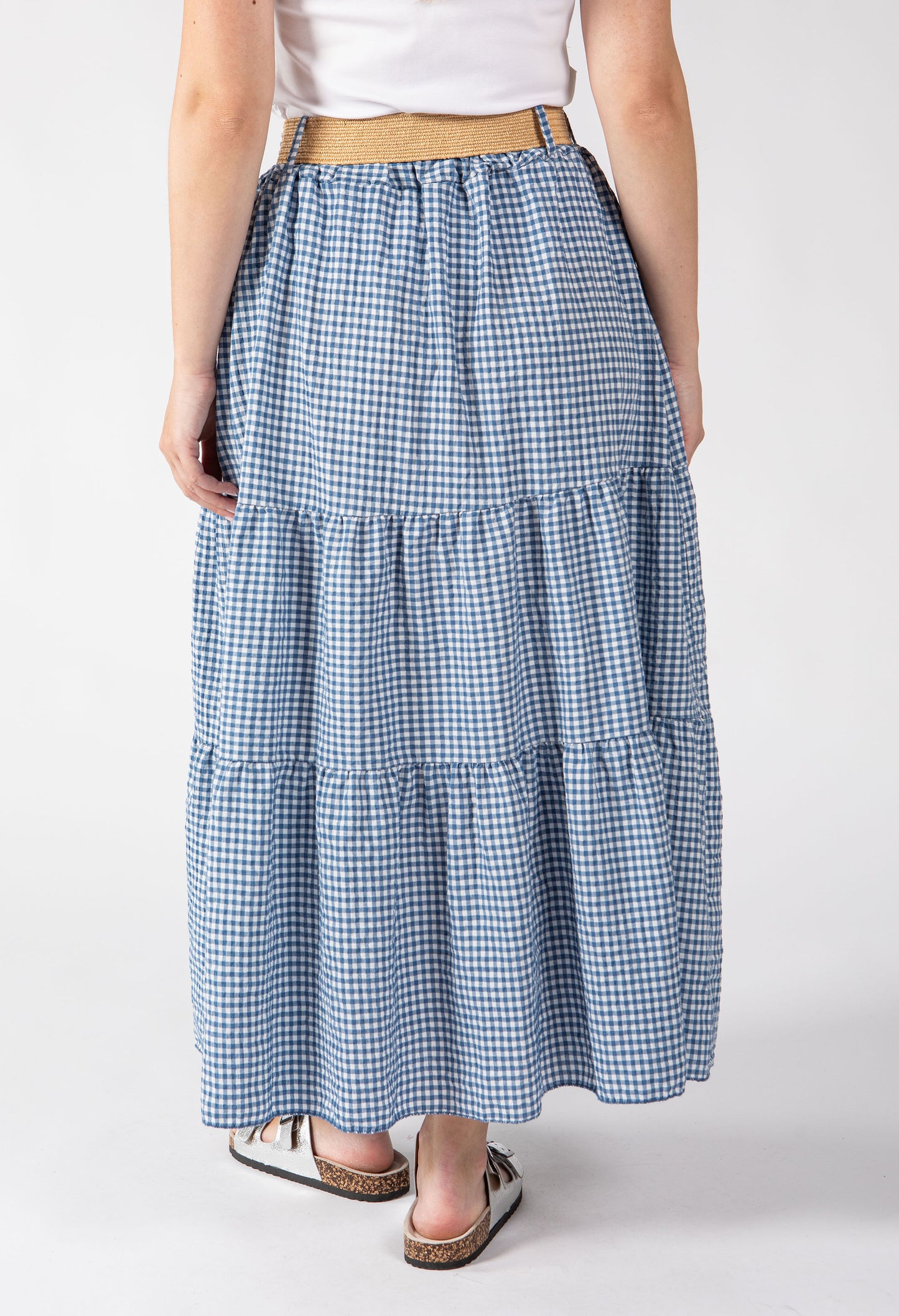 Gingham Tiered Midi Skirt