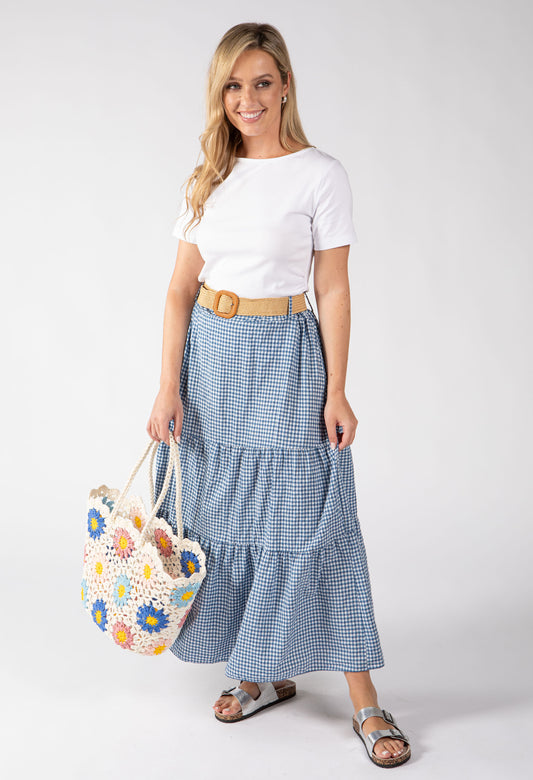 Gingham Tiered Midi Skirt
