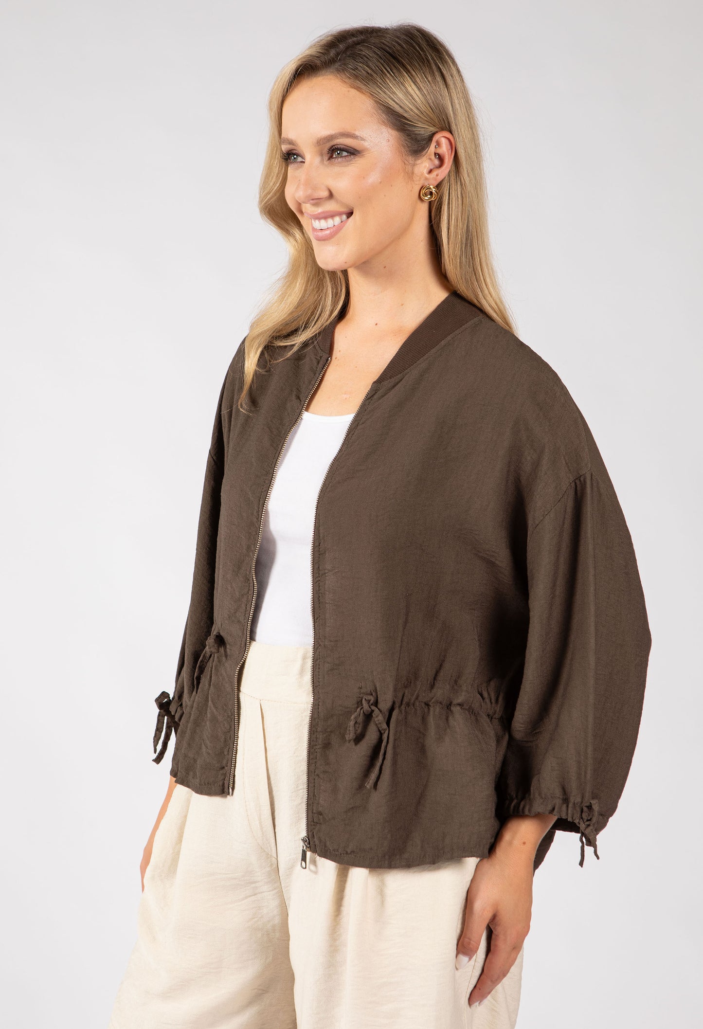 Adjustable Waist Bomber Jacket