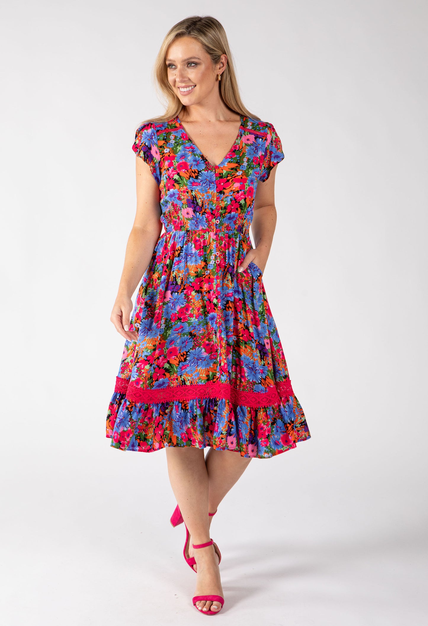 Button Front Floral Dress
