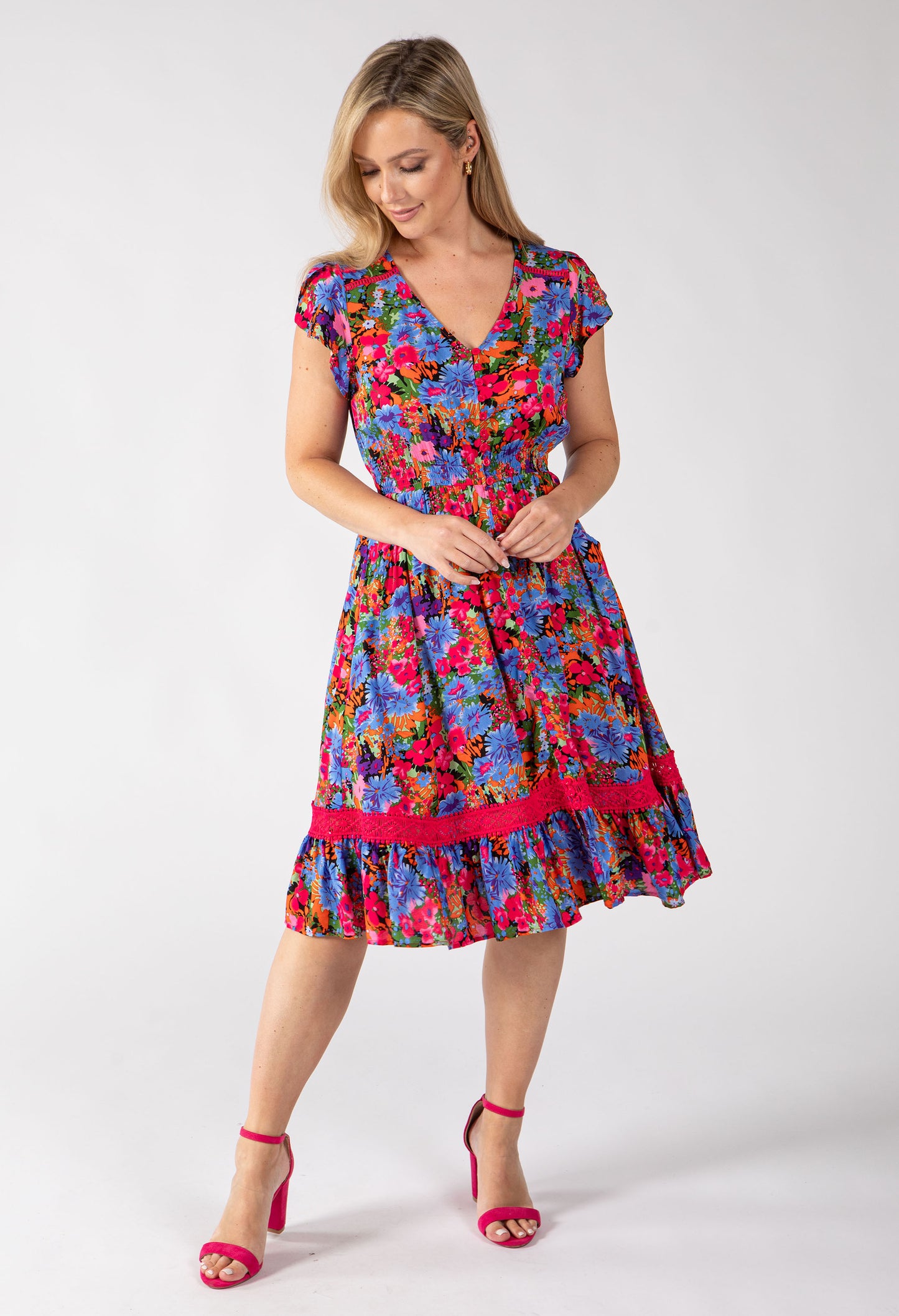 Button Front Floral Dress