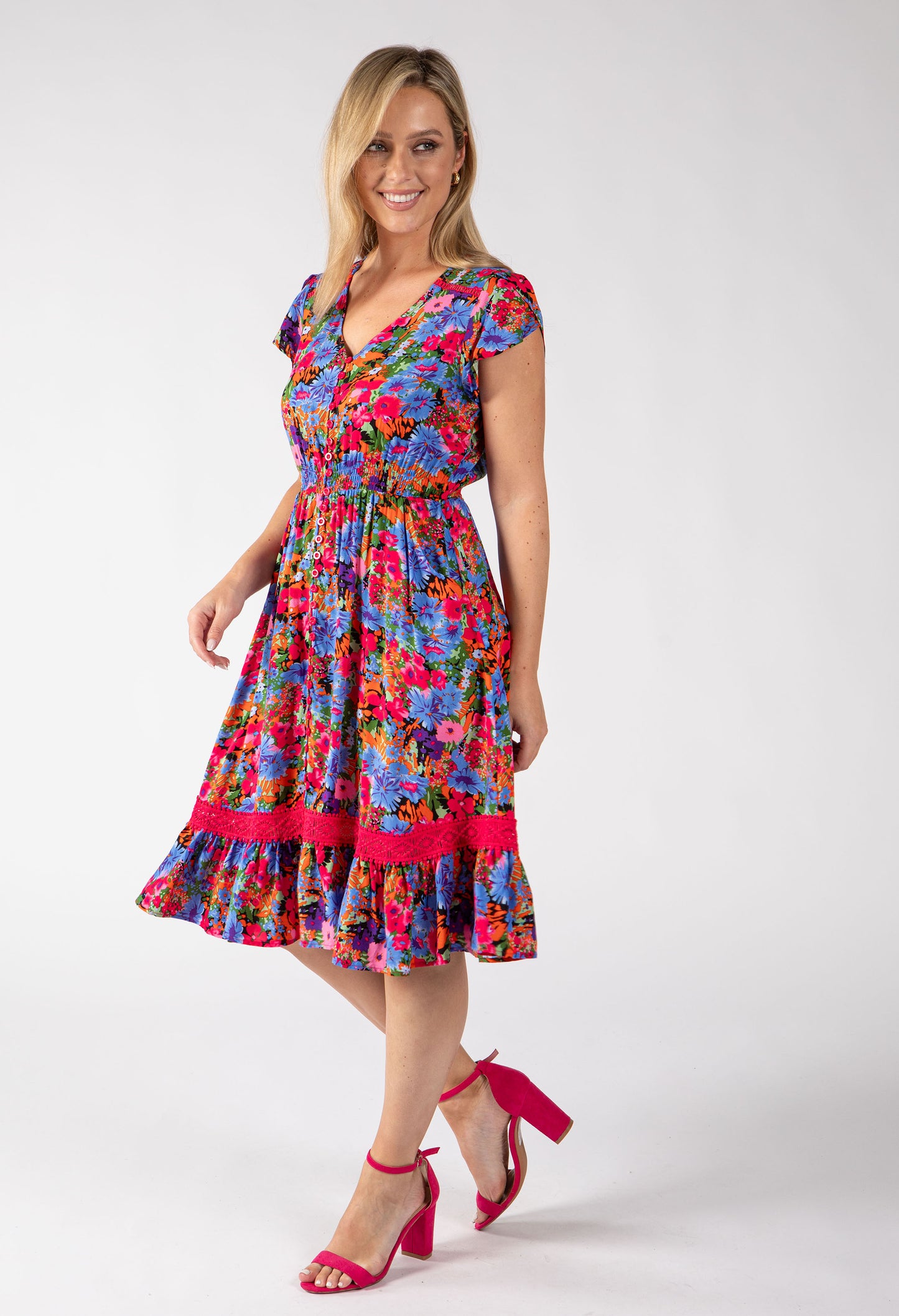 Button Front Floral Dress