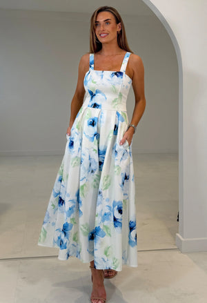 Heather Floral Pleated Midi Dress
