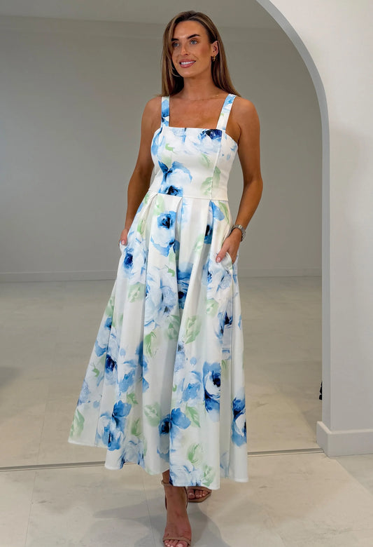 Heather Floral Pleated Midi Dress
