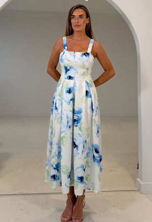 Heather Floral Pleated Midi Dress