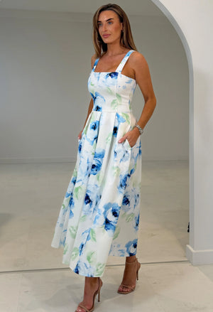 Heather Floral Pleated Midi Dress