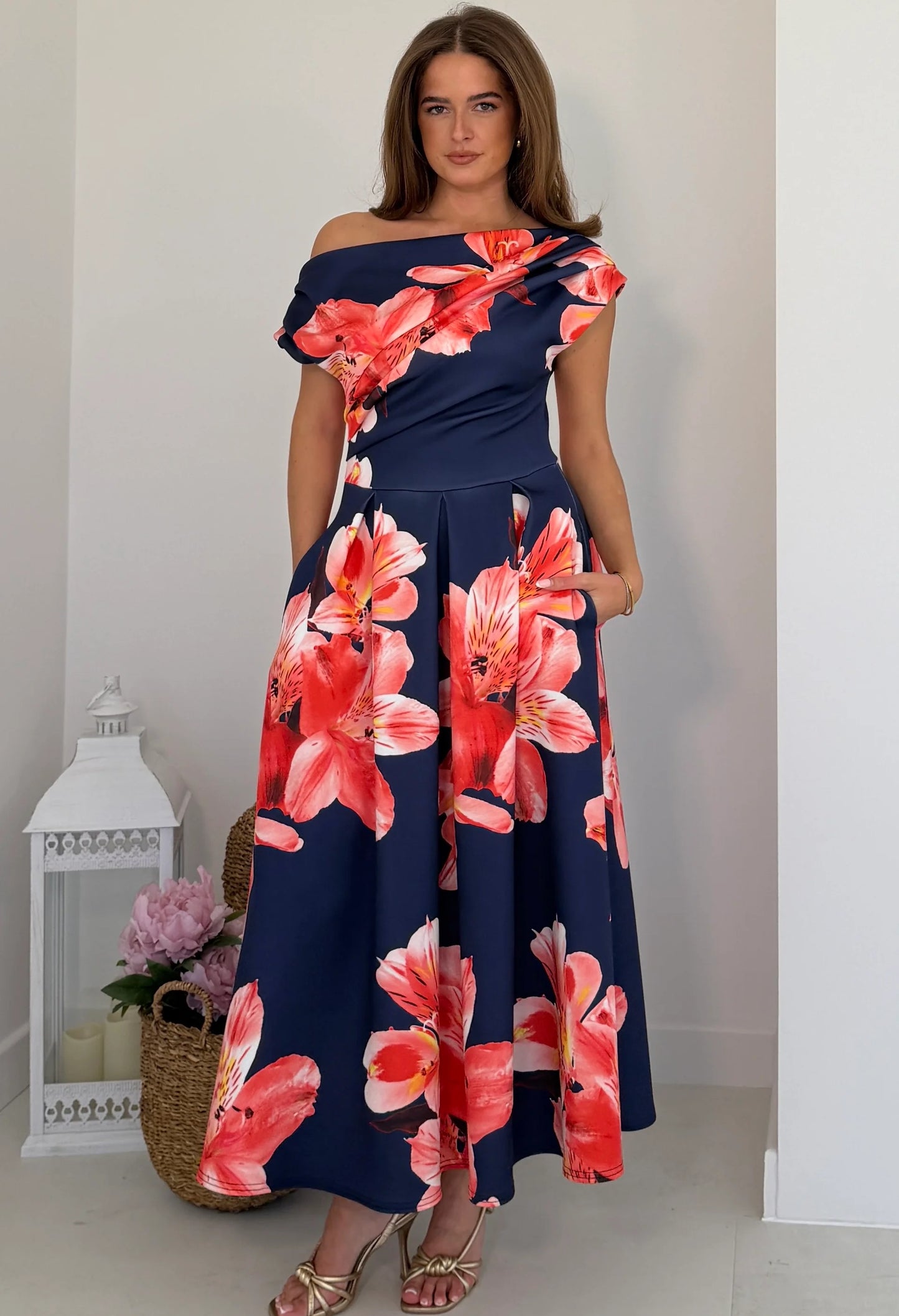 Close-up of floral print and fabric texture on Betty midi dress