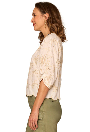 3/4 Pleated Sleeve Palm Tree Top