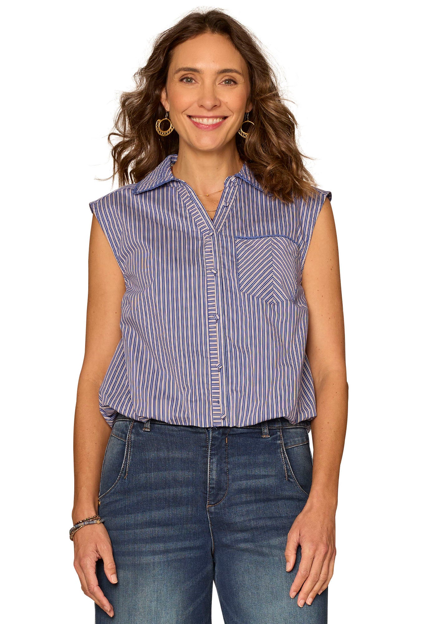 Sleeveless Button Down Woven Shirt