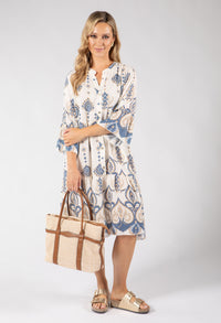 paisley printed flowy dress in blue
