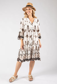 paisley printed flowy dress in brown