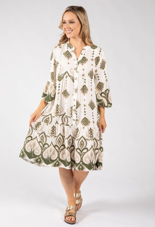 paisley printed flowy dress in blue