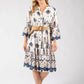 paisley printed flowy dress in navy