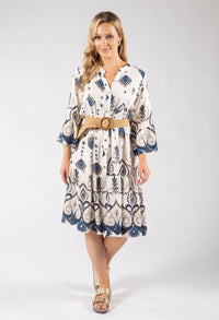 paisley printed flowy dress in navy