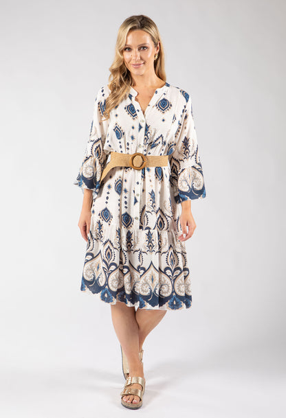 paisley printed flowy dress in navy
