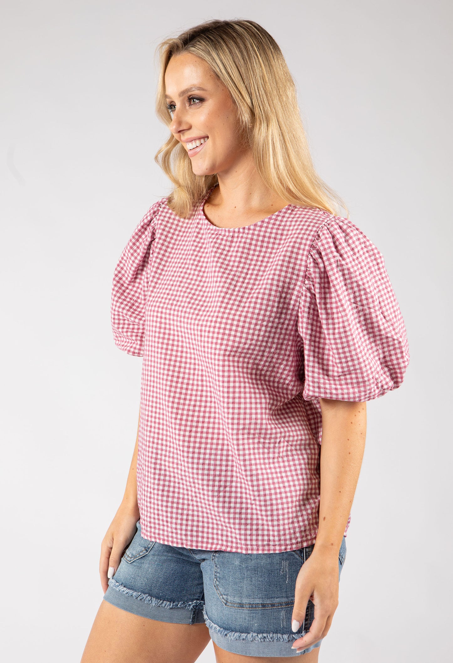 Gingham Puff Sleeve Top