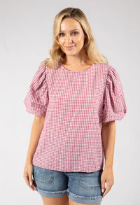 Gingham Puff Sleeve Top