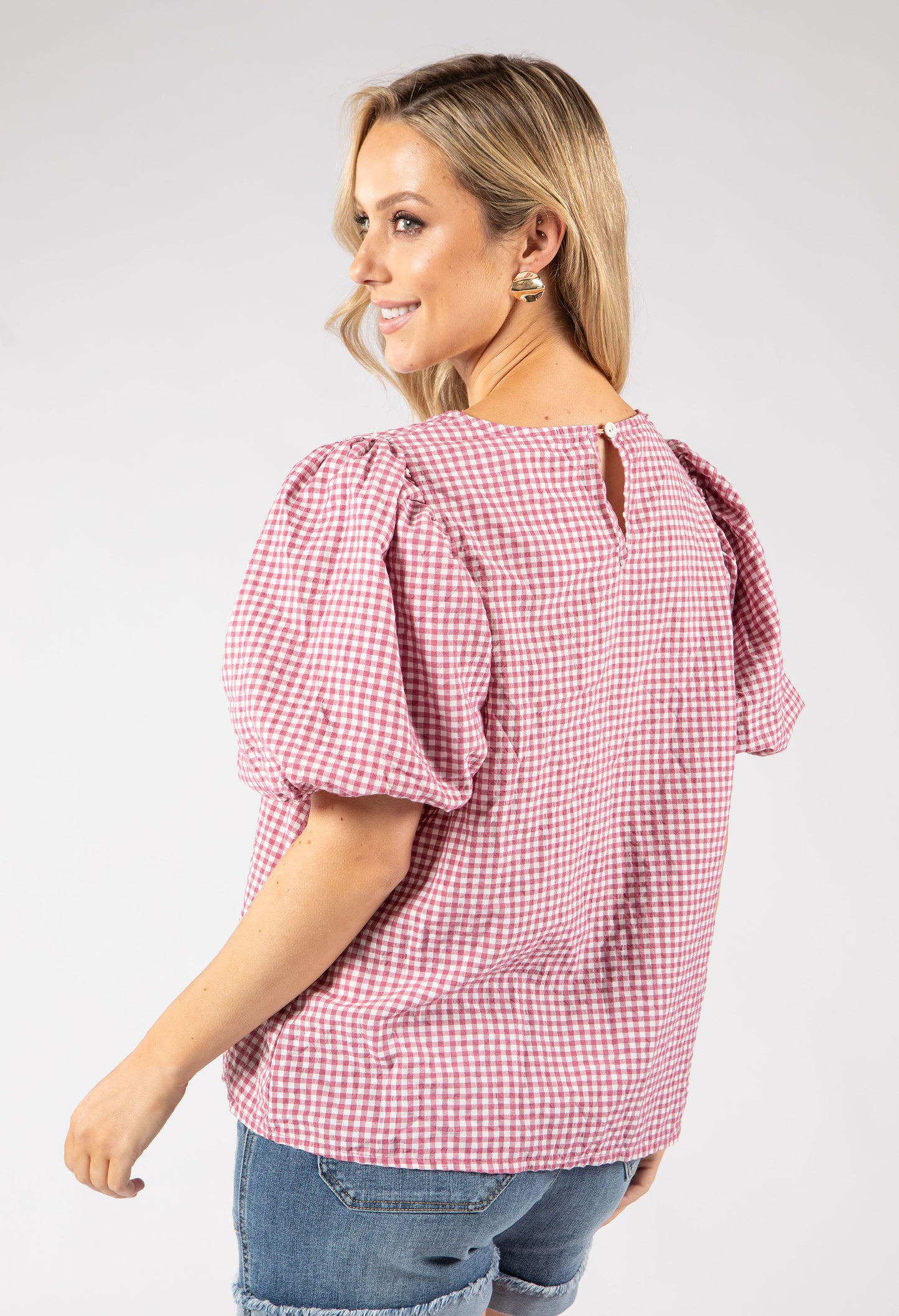 Gingham Puff Sleeve Top