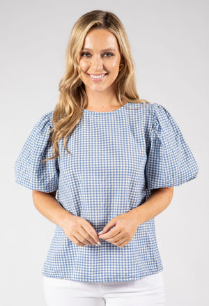Gingham Puff Sleeve Top