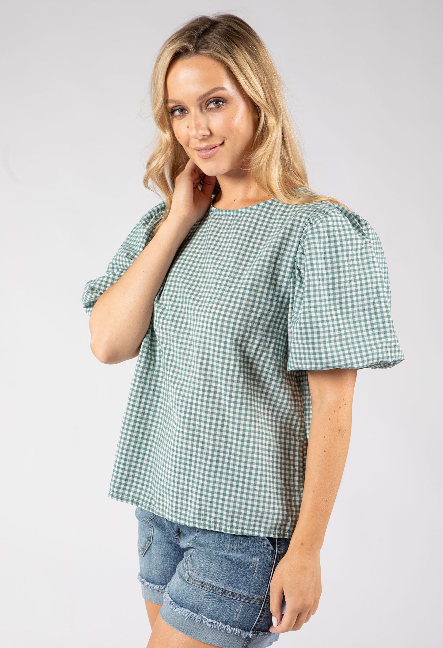 Gingham Puff Sleeve Top