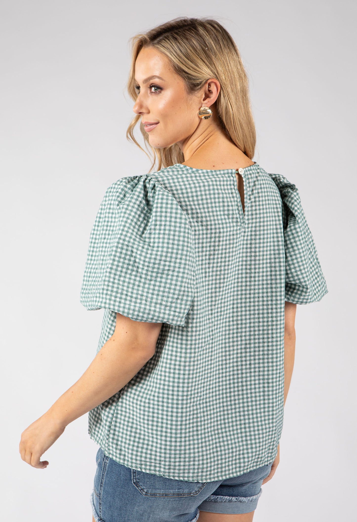 Gingham Puff Sleeve Top