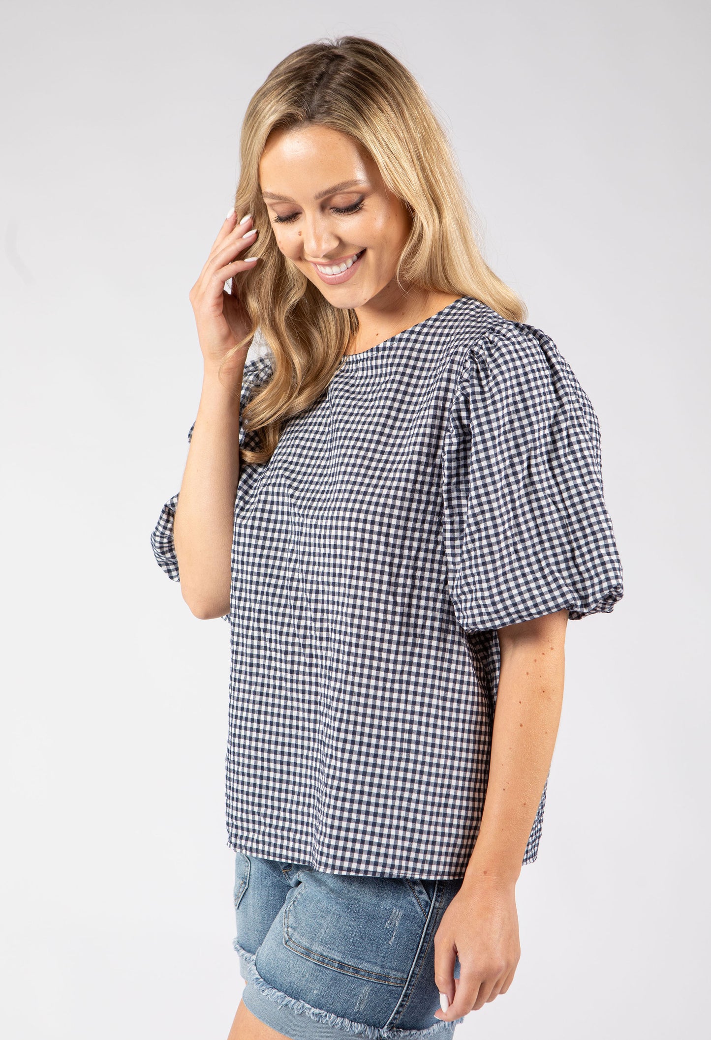 Gingham Puff Sleeve Top