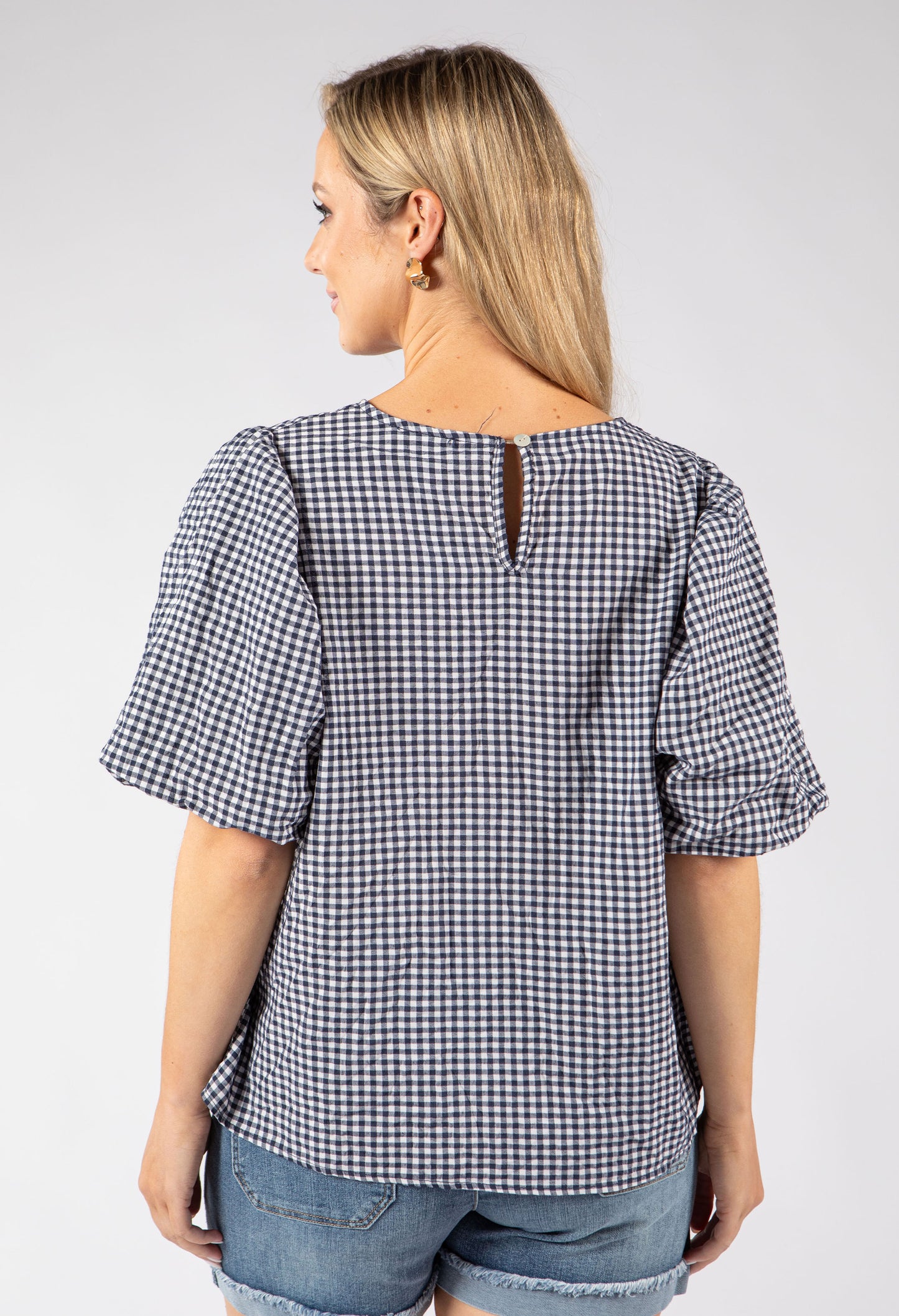 Gingham Puff Sleeve Top