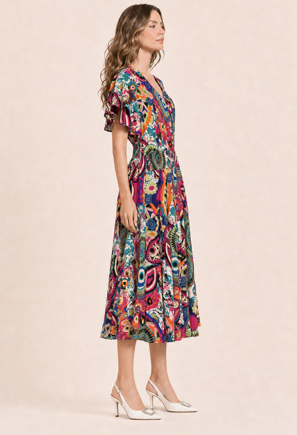 Button Front Abstract Dress