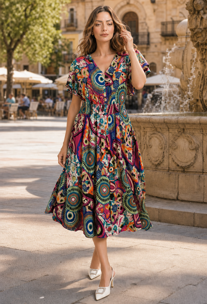 Button Front Abstract Dress