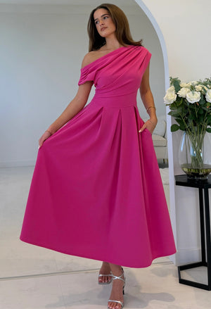 Dollie Asymmetric Neckline Skater Midi Dress