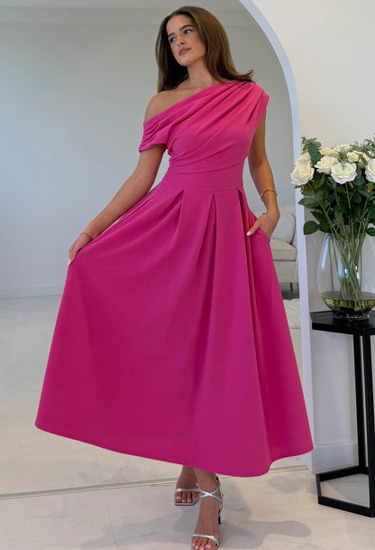 Dollie Asymmetric Neckline Skater Midi Dress