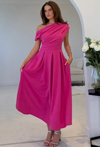 Dollie Asymmetric Neckline Skater Midi Dress