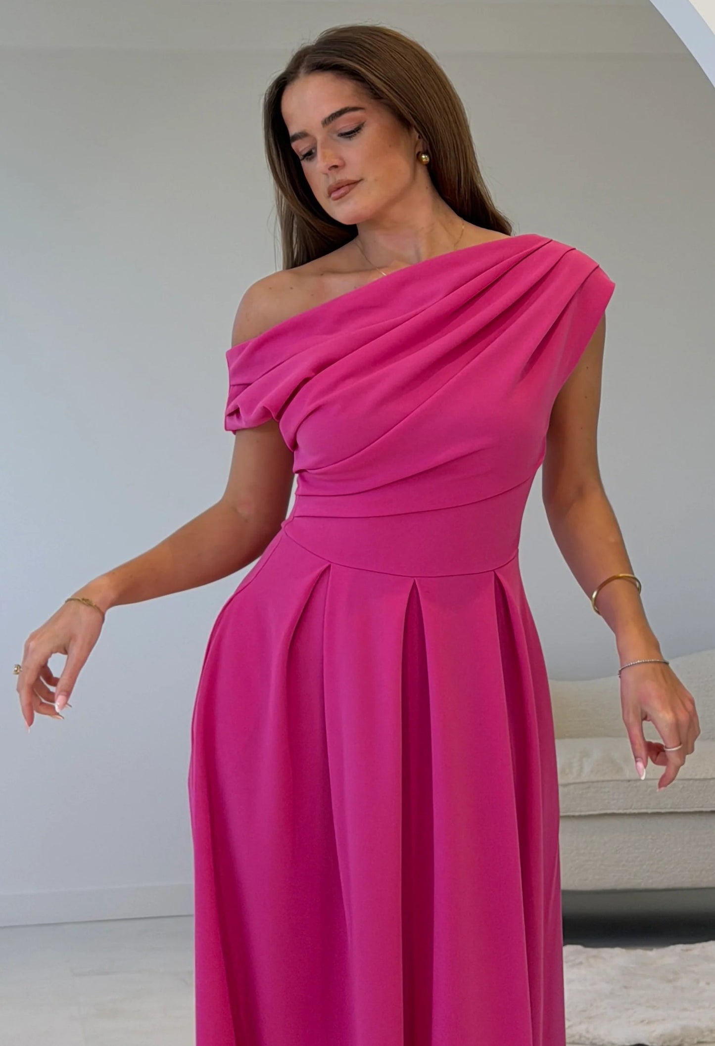 Dollie Asymmetric Neckline Skater Midi Dress