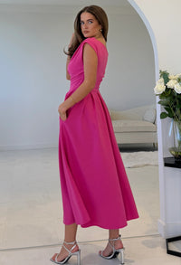 Dollie Asymmetric Neckline Skater Midi Dress