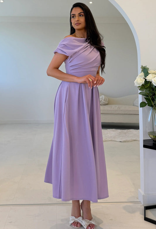 Dollie Asymmetric Neckline Skater Midi Dress