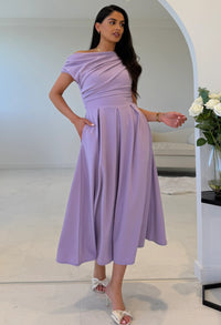 Dollie Asymmetric Neckline Skater Midi Dress