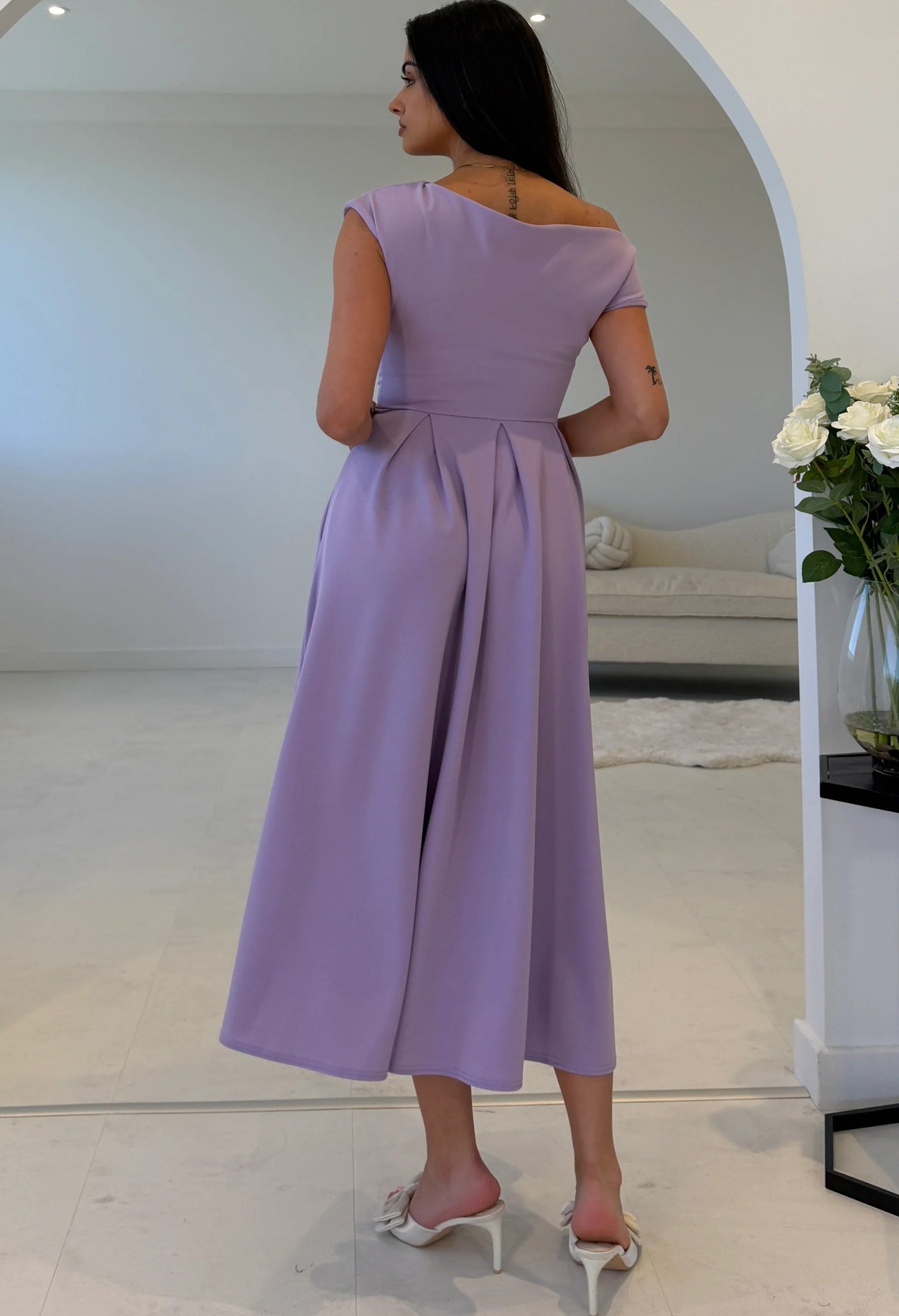 Dollie Asymmetric Neckline Skater Midi Dress