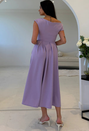 Dollie Asymmetric Neckline Skater Midi Dress