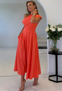 Dollie Asymmetric Neckline Skater Midi Dress