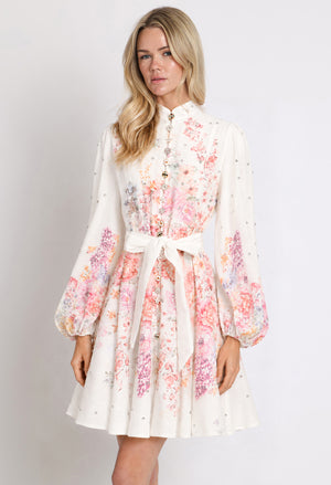 Floral and Diamante Belted Short Dress