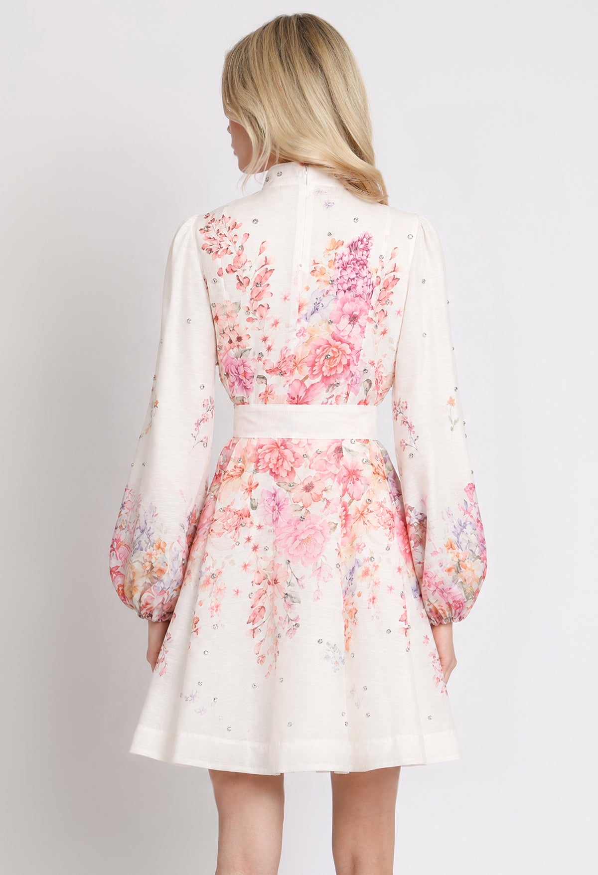 Floral and Diamante Belted Short Dress