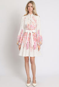 Floral and Diamante Belted Short Dress