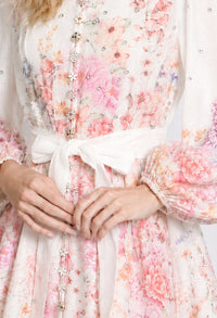 Floral and Diamante Belted Short Dress