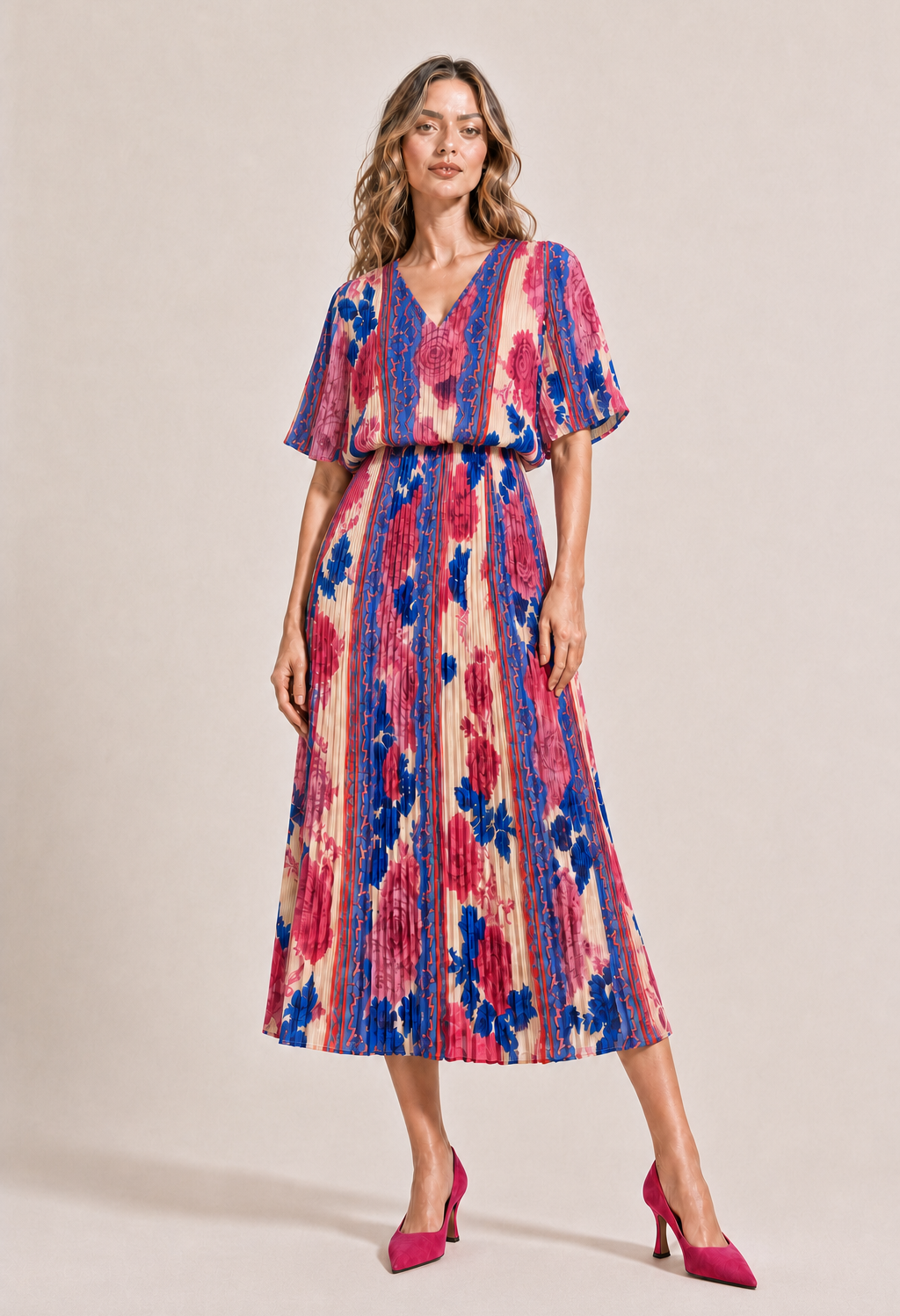 Abstract Plisse Pleated Pop Over Dress