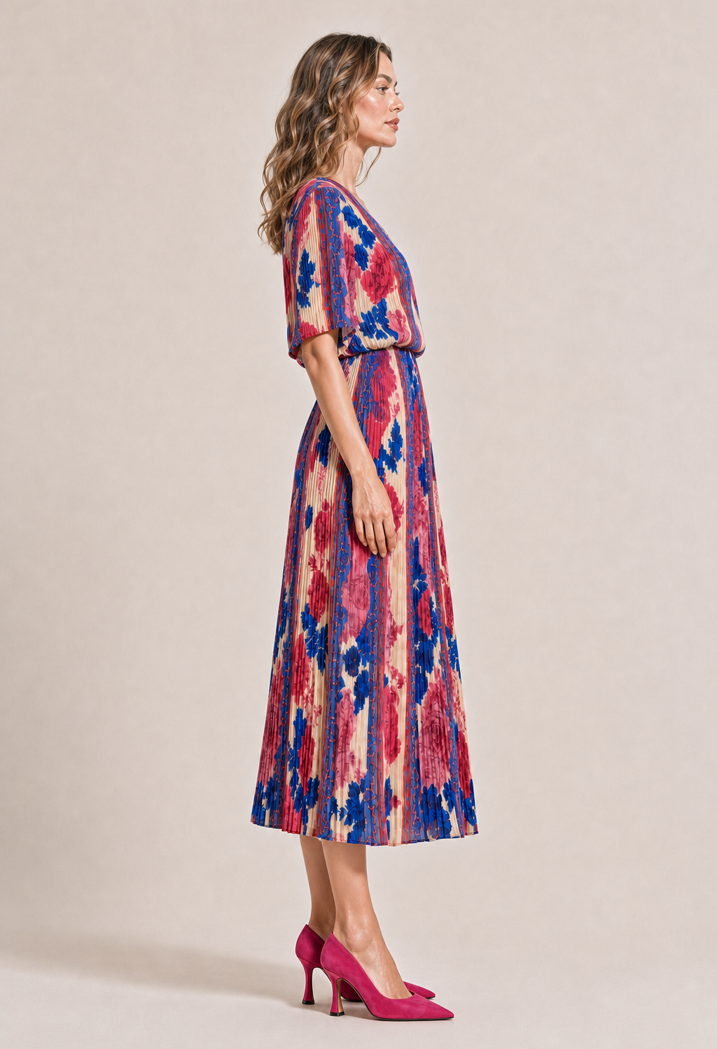 Abstract Plisse Pleated Pop Over Dress