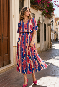 Abstract Plisse Pleated Pop Over Dress